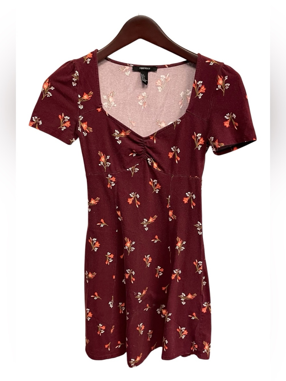 Forever 21 Floral Ruched Front Fit & Flare Mini Dress Size Small